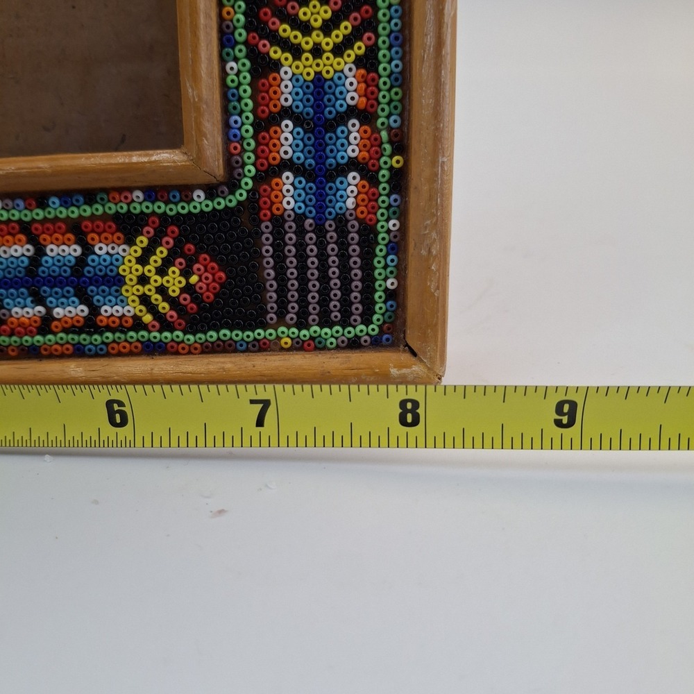 Huichol Beaded Wooden Picture Frame Mexican Folk Art Boho Native Vintage 8x10 - Picture 13 of 16